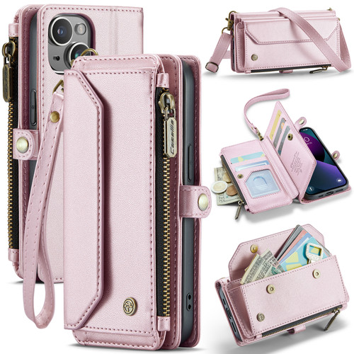 iPhone 13 mini CaseMe C36 Card Slots Zipper Wallet RFID Anti-theft Leather Phone Case - Pink
